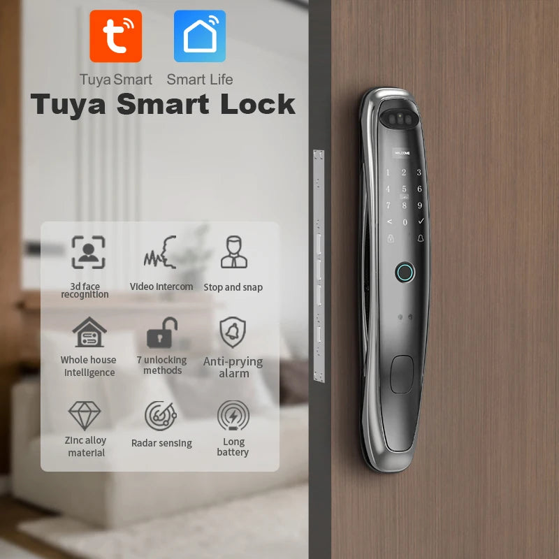 Tuya WiFi Camera Smart Lock 3D Face Recognition Digital Fingerprint Electronic Tuya Smart Door Lock APP/Key/Card Vue