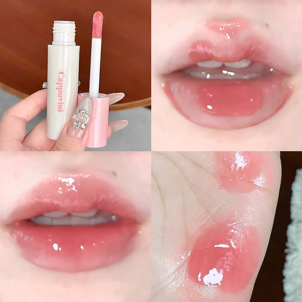 Pink Crystal Mirror Glass Lip Gloss Round Tube Water Light Lipstick Clear Jelly Lip Glaze Nude Clear Moisturizing Lip Tint Vue 05