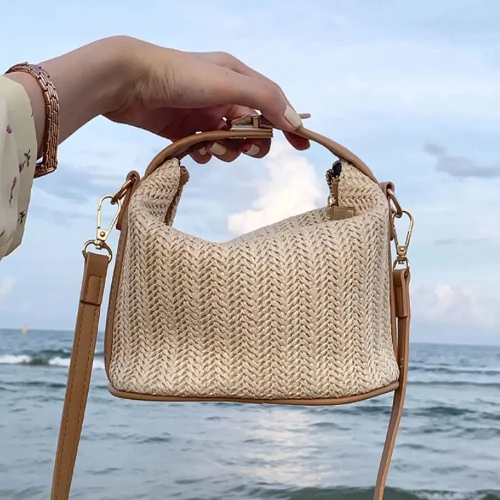 Straw Knitting Crossbody Bag Bohemian Shoulder Strap Woven Bucket