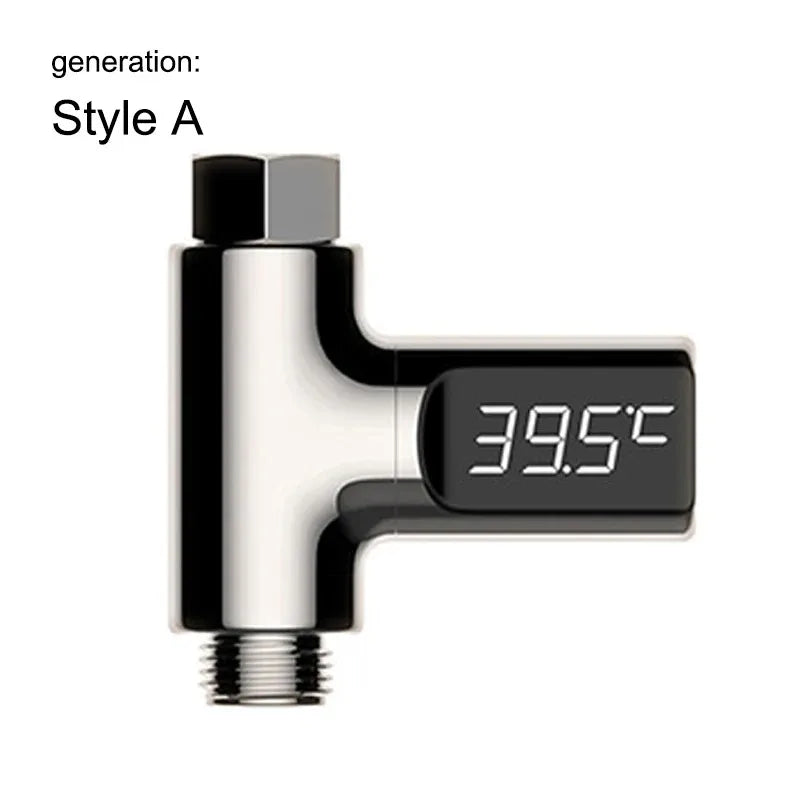 LED Display Household Water Shower Thermometer 5-85℃ Flow Self-powered Water Thermometer Monitoring Care Energy Smart Meter Vue A