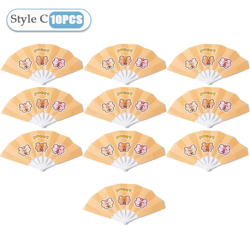 1-50PCS Fold Cartoon Hand Fan Portable Mini Folding Fan Pocket Size Summer Cooling Cute Novelty Gift for Travel Office Party Vue Style C-10PCS 43.5x24cm