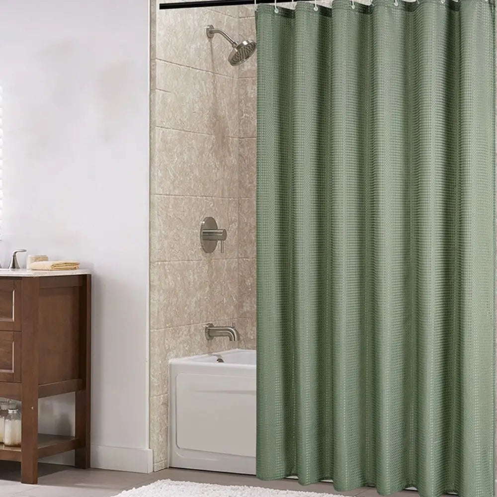 Waterproof Plain Waffle Shower Curtain Mildew-proof Solid Color Shading Curtain Polyester with Hooks Bathroom Partition Curtain Vue