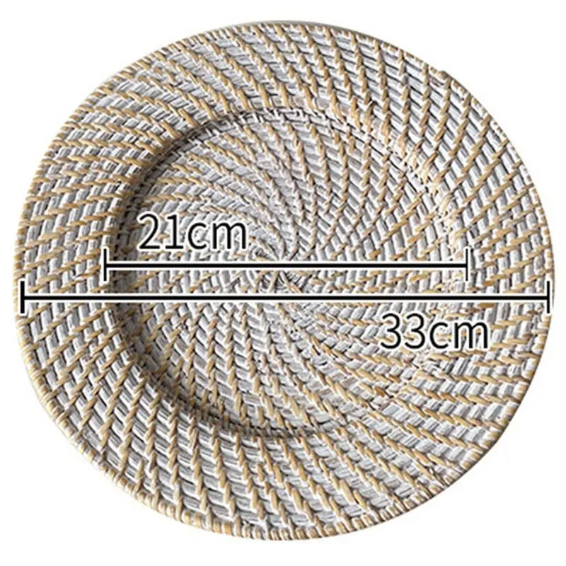 ABKW-Rattan Tray Retro Elegant Fruit Plate Round Dessert Plate Tabletop Decoration Vue