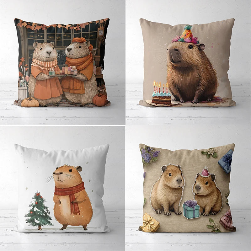 Capybara Cushions with Festive and Cute Designs Square polyester pillowcase, modern sofa decorative cushion cover Vue