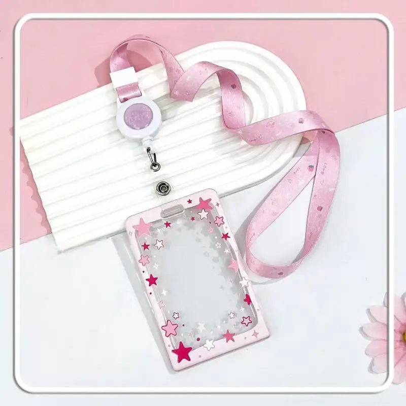 Star Sliding Cover Card Holder Transparent Portable ID Protector Kpop Photocard Photo Case Student School Card Bus Card Holder Vue A2
