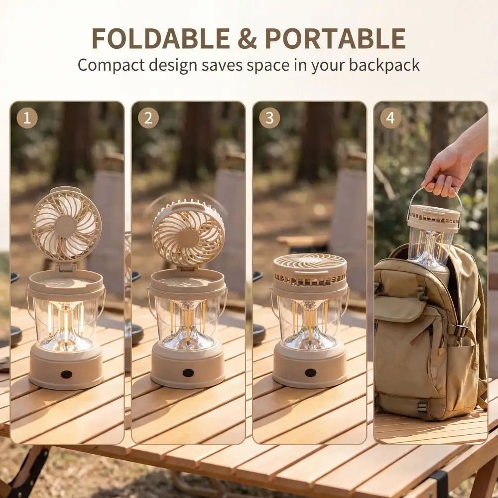 2 in 1 LED Fan Lantern Strong Light Cool Camping Lantern with Fan Multi-Function with Handle Portable Electric Fan Vue