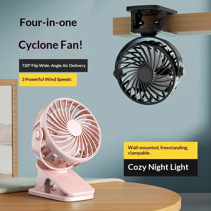 HOMEFISH Portable Rechargeable Clip Fan 720° Rotatable Hanging Fan with Night Light Air Cooler for Outdoor Camping Ventilador Vue