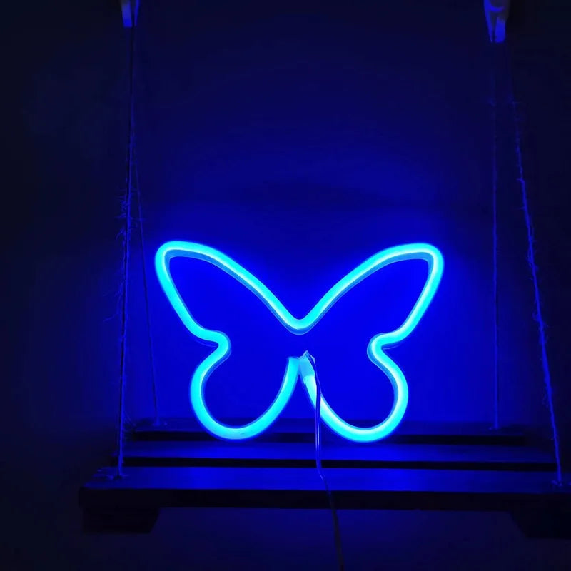 Butterfly LED Neon Light Luminous Christmas Wall Decor Neon Lamp for Home Living Room Party Festival Adult & Kid Gift Vue Butterfly Blue