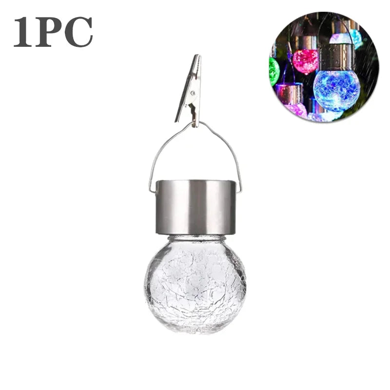 1/3/5PCS Solar Powered Outdoor Hanging Lights Colorful LED Cracked Glass Ball Design Waterproof Pathway Lantern for Garden Decor Vue Multicolor-1PC