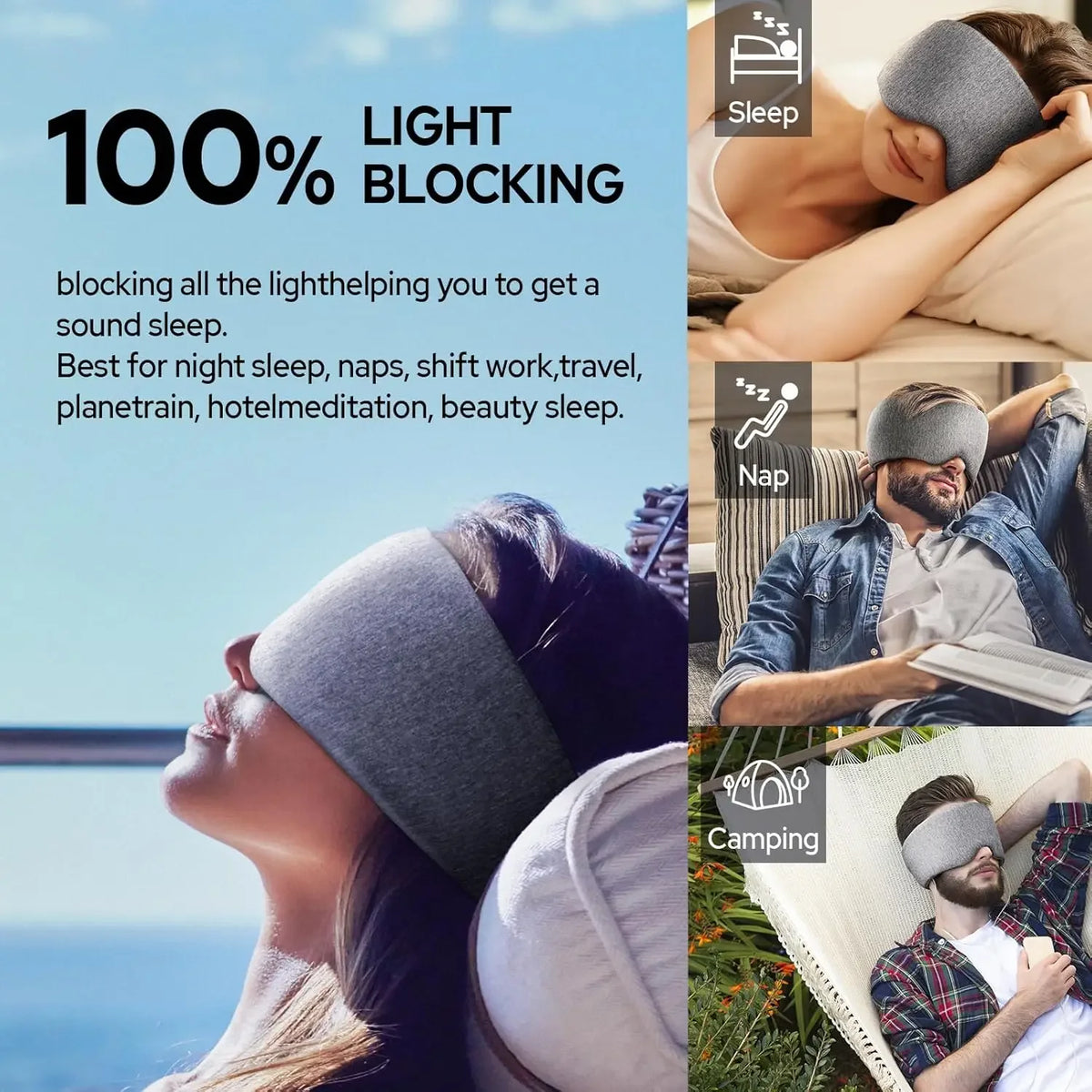 Cotton Sleep Eye Mask,100% Blocking Light Sleeping Mask for Side Sleeper,Soft Zero Pressure Cooling Blackout Eye Masks for Sleep Vue