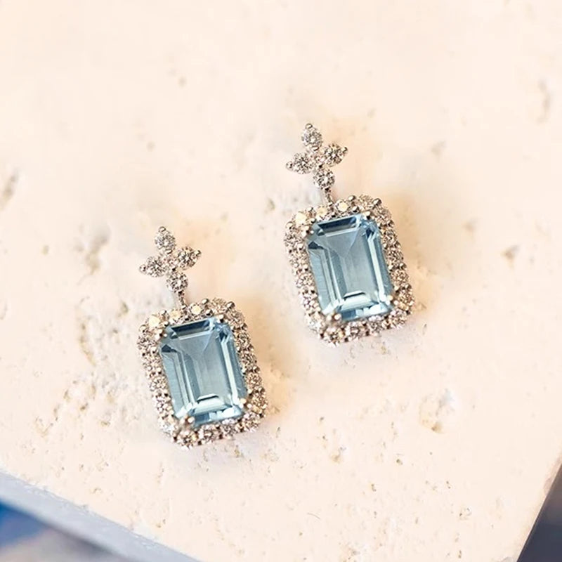 Huitan Light Blue CZ Drop Earrings – Geometric Fashion Jewelry CZ Drop Earrings Vue