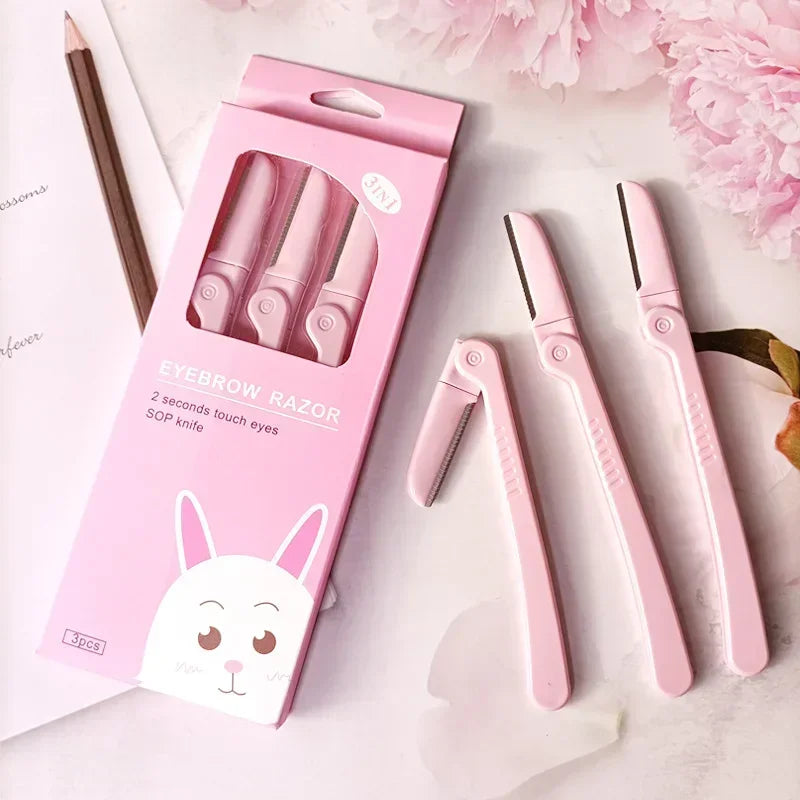 3Pcs/Set Beauty Face Eye Shaper Shaver Stainless Steel Blades Makeup Tools Pink Folding Eyebrow Trimmer Armpit Hair Razor Vue