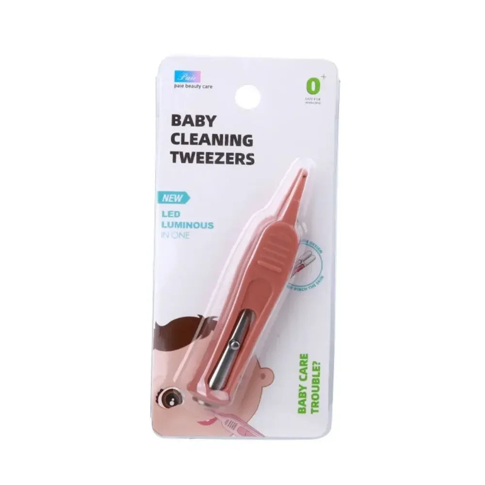 vvocci1PC Cleaning Supplies Forceps Baby Infants Clean Booger Clip DigEar Nose Navel Safety Tweezers Safe ForcepsWith LED Light Vue M260-rose gold