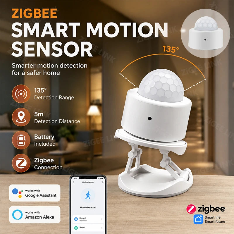 Zigbee Wireless PIR Motion Sensor Human Body Infrared Detector Smart Home Security Burglar Alarm Support Alexa Google Assistant Vue
