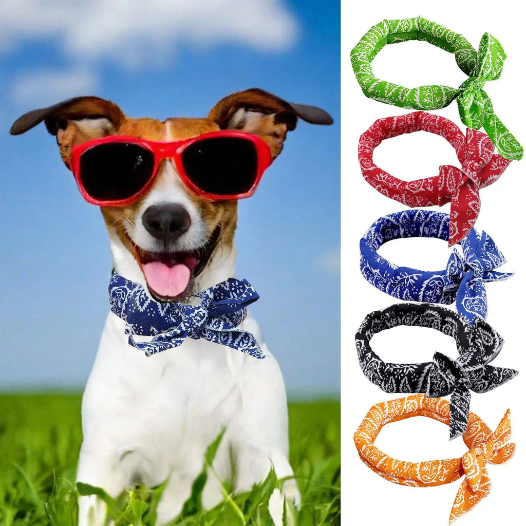 100CM Instant Cooling Dog Bandana, Absorbent Ice Towel Scarf Wrap, Reusable Pet Cooling Scarf for Small Medium Large Dogs Cats Vue