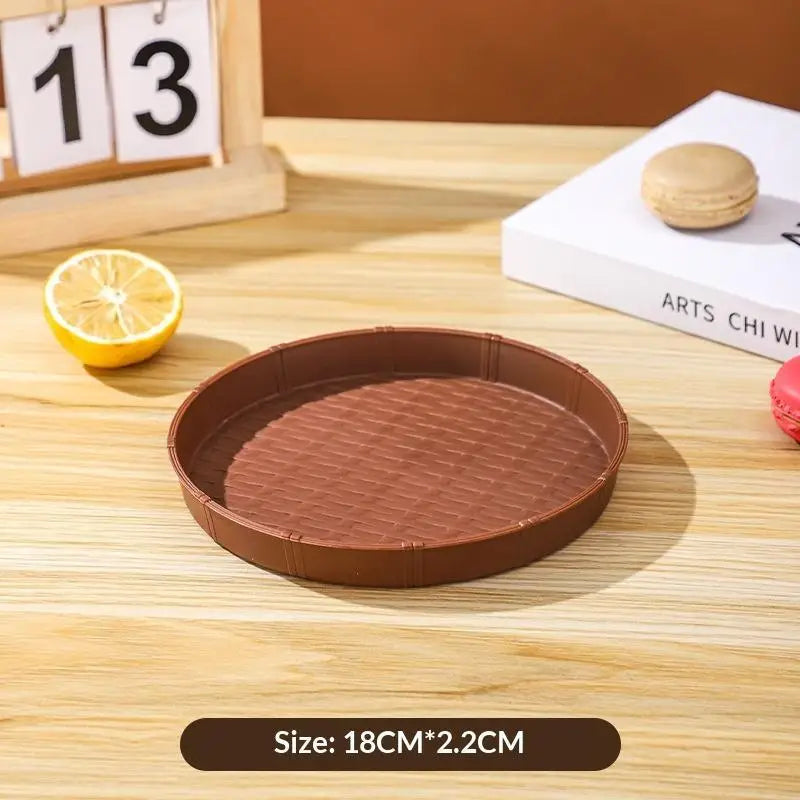 Bamboo Woven Circular Disc Dinner Plate Fruit Snack Trays Breakfast Vue Brown