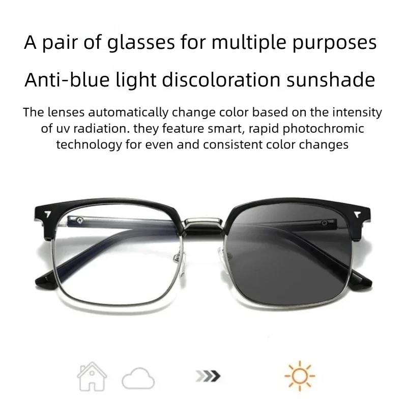 Photochromic Square Half Frame Reading Glasses | Blue Light Block Reading Glasses Vue