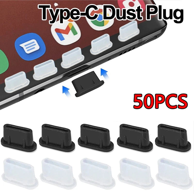 50 Type-C Dust Plug USB Charging Port Protector Silicone Anti-dust Plug Cover Cap for Samsung Huawei Xiaomi Phone Dustplug Vue