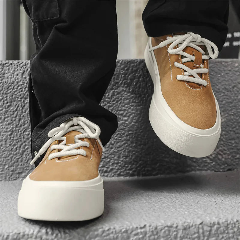Men's Thick Sole Low Top Casual Sneakers – Lace-Up Board Shoes Casual Board Shoes Vue