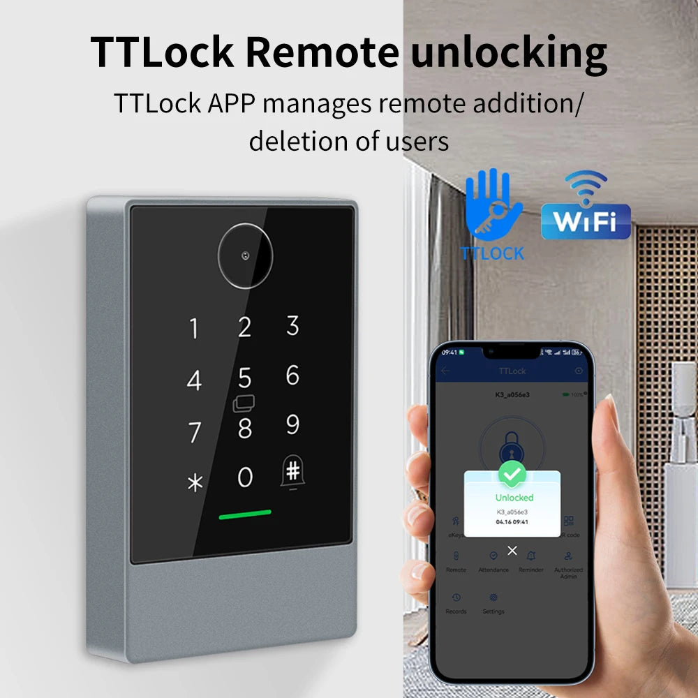 TTLOCK App WIFI QR Code Access Control Reader Keyboard 13.56Mhz Rfid IP67 Keypad QRcode Scanner K3QW Work with Alexa Google Home Vue