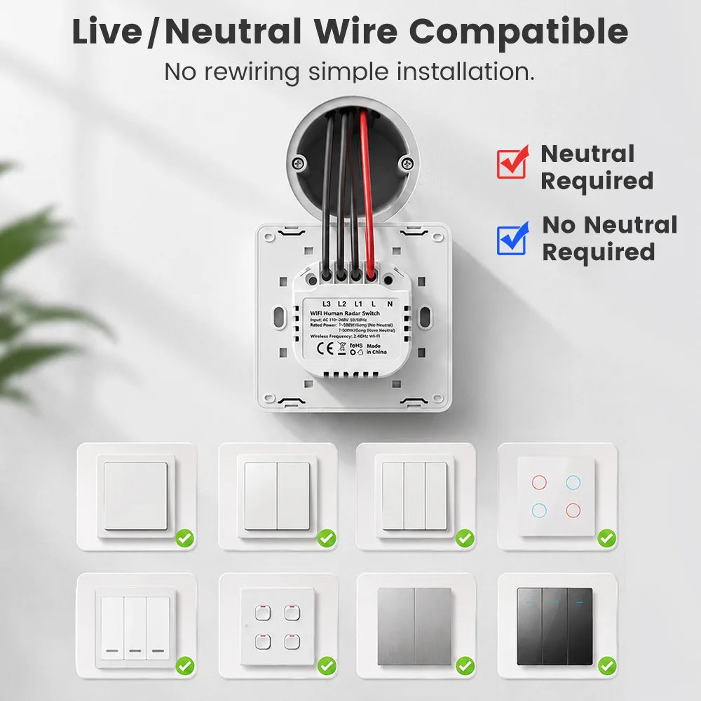  SmarDeer 1/2/3 Gang Smart Switch with Motion Sensor,Works with Alexa & Google, Tuya App Control Vue