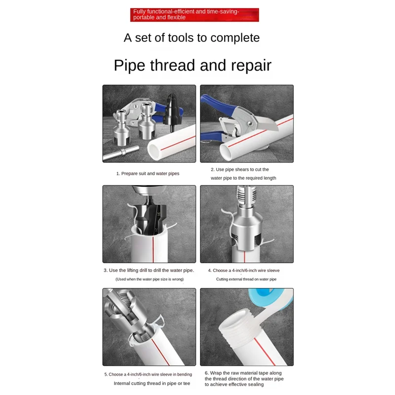 ABKW-Threading Kit For 1/2" 3/4" PPR Pipe With Internal& External Taps Dies Reamer And Pipe Cutter DN15 DN20 Plumbing Vue