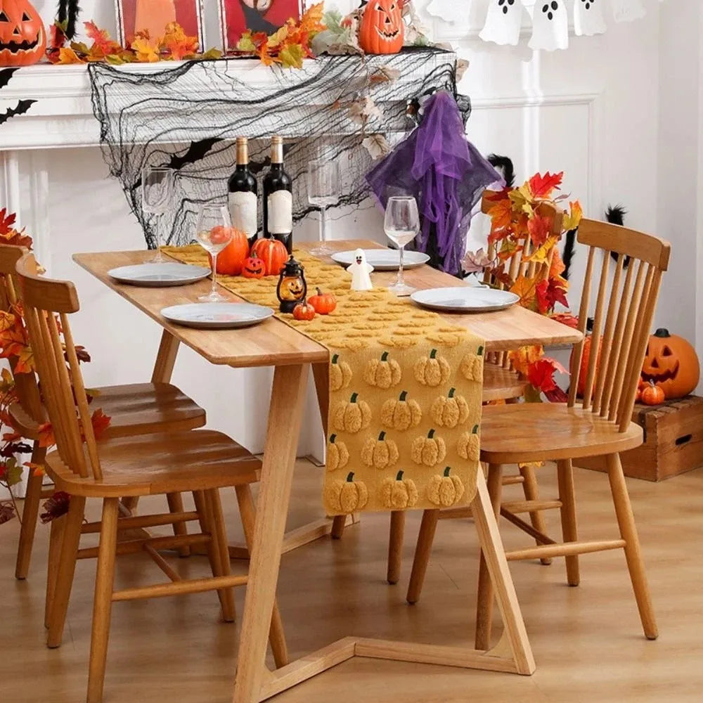 Comfortable Halloween Table Runner Soft Texture Rectangular Pumpkin Table Cover Long Creative 3D Tufting Dining Tablecloth Vue