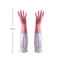 Latex Rubber Dish Washing Gloves Elastic Cuffs Velvet Winter Cleaning Gloves Long Sleeve Waterproof Housework Gloves Vue Pink-A