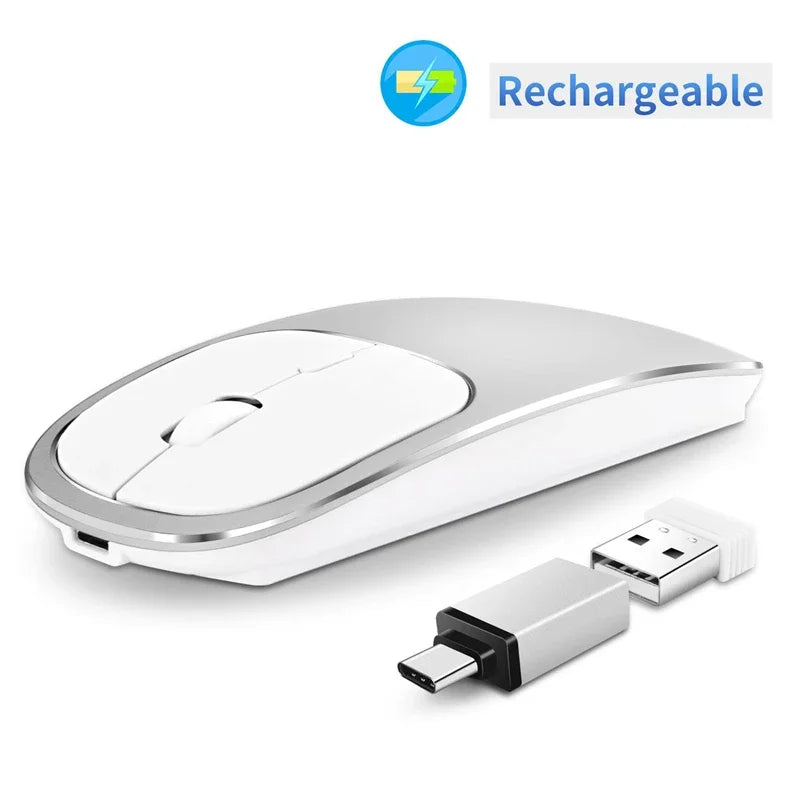 Lenovo Wireless Silent Mouse 2.4G Office Mouse Adjustable DPI Ergonomic Design USB Rechargeable Charging Portable Gaming Mouse Vue Silvery white