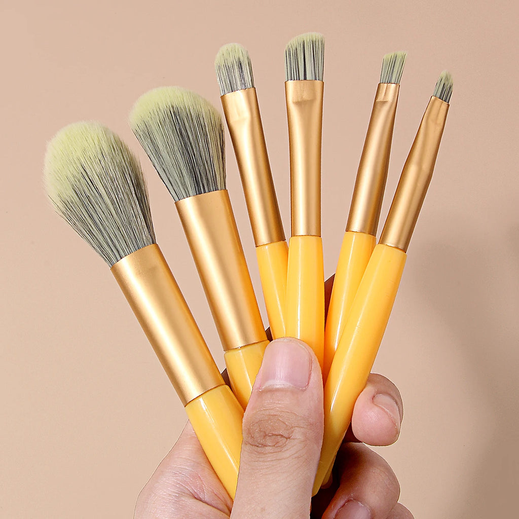 6PC Soft Hair Facial and Eye Portable Makeup Set Brushes - Vibrant Orange Portable Makeup Brush Set - Soft Hair Loose Powder, Bl Vue