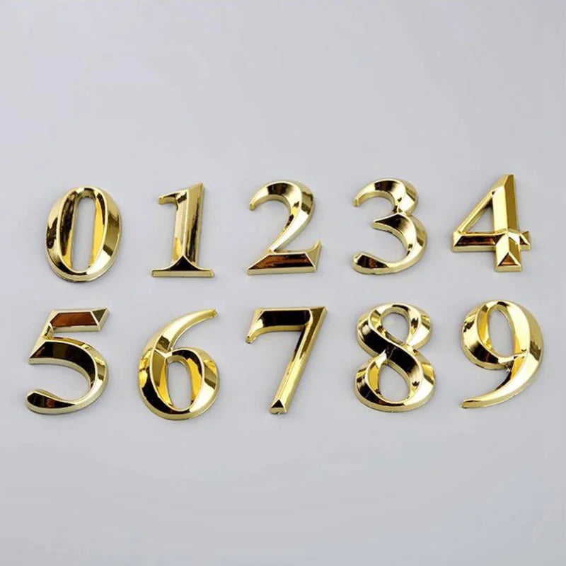 1PCS Gold Address Door Label Number #0-9 ABS Height 5cm Golden Home Sticker Modern House Hotel Apartment Door Plate Vue
