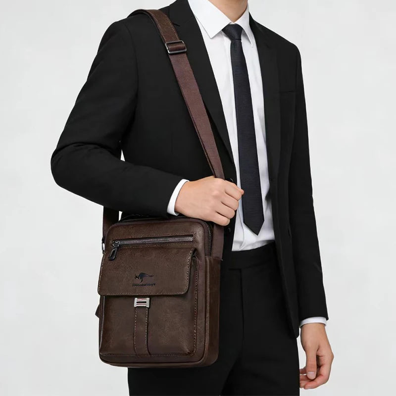 Compact Men's Leather Crossbody Bag Lightweight Shoulder Multiple