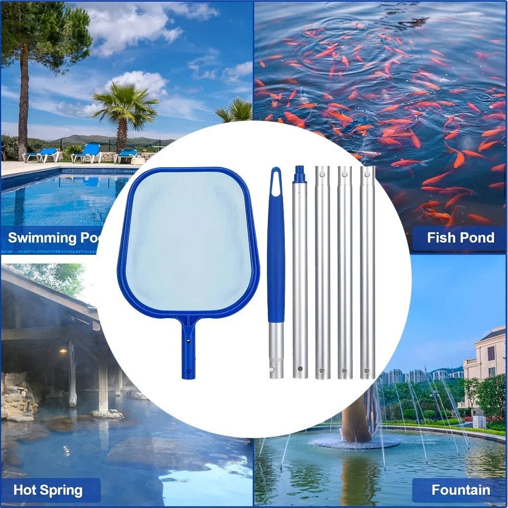 Adjustable 5-Section 48 Aluminum Pool Skimming Net Fine Mesh Leaf Vue Blue