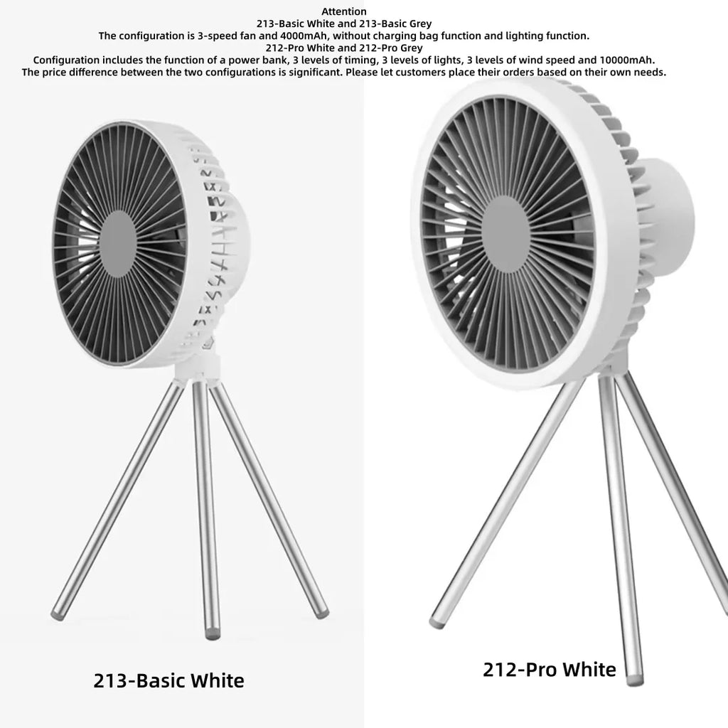 HOMEFISH Portable Rechargeable Camping Fan 4000mAh 10000mAh Wireless Ceiling Desktop Fan with Power Bank LED Light Vue
