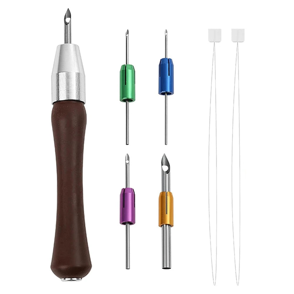ABKW-Adjustable Needle Wooden Handle Embroidery Needle Comfortable Sewing Tool For Towels, Quilts, Tablecloths Vue
