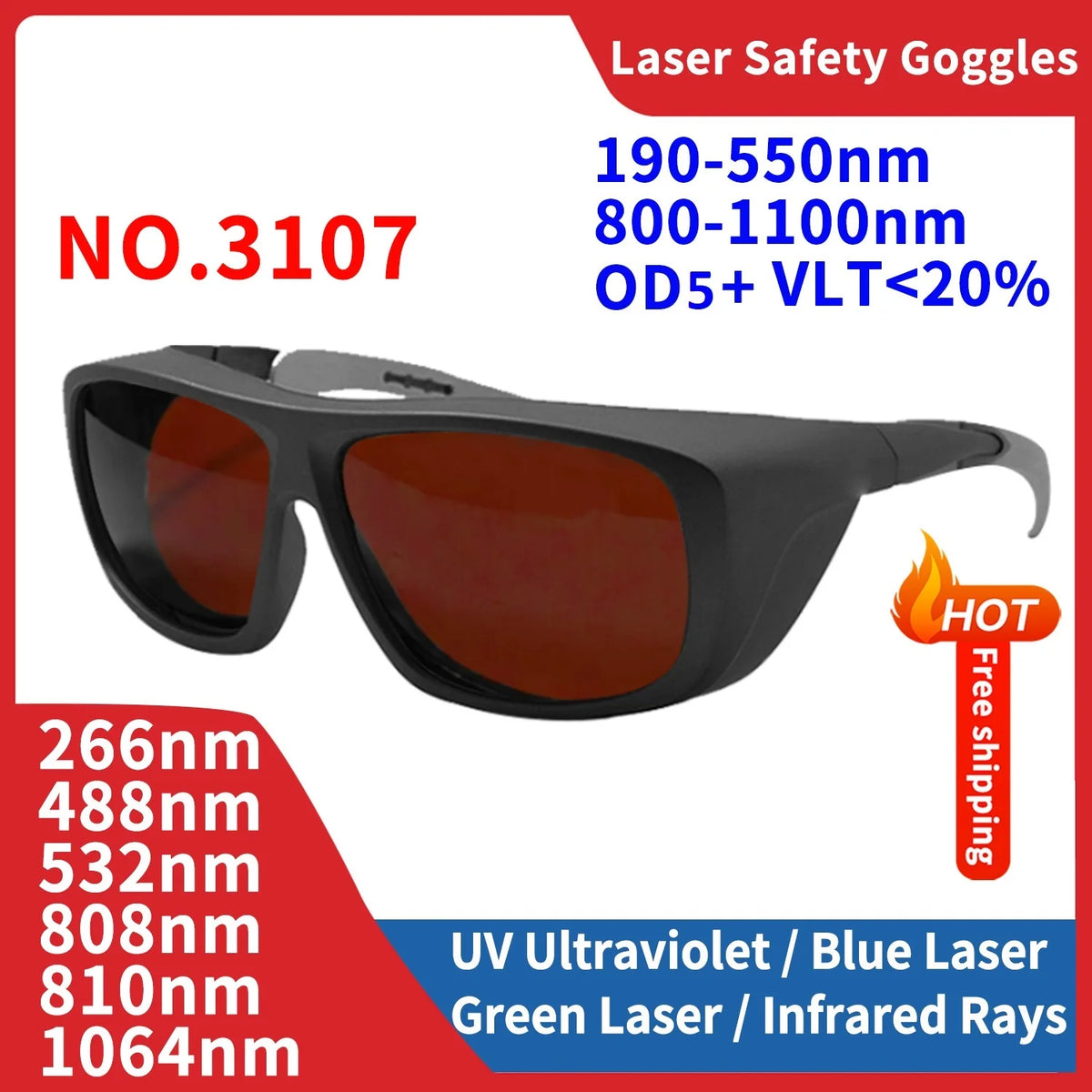 Laser Glasses Protection X Rays Safety Goggle Eye Protective UV IPI IR IPL FPV 200-2000nm 1064 532nm All Wavelength Hair Removal Vue 3107
