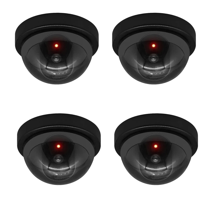 4/Pcs Creative Black Plastic Dome CCTV Dummy Camera Flashing Led Fake Camera Power Via AA Battery Surveillance Security System Vue A