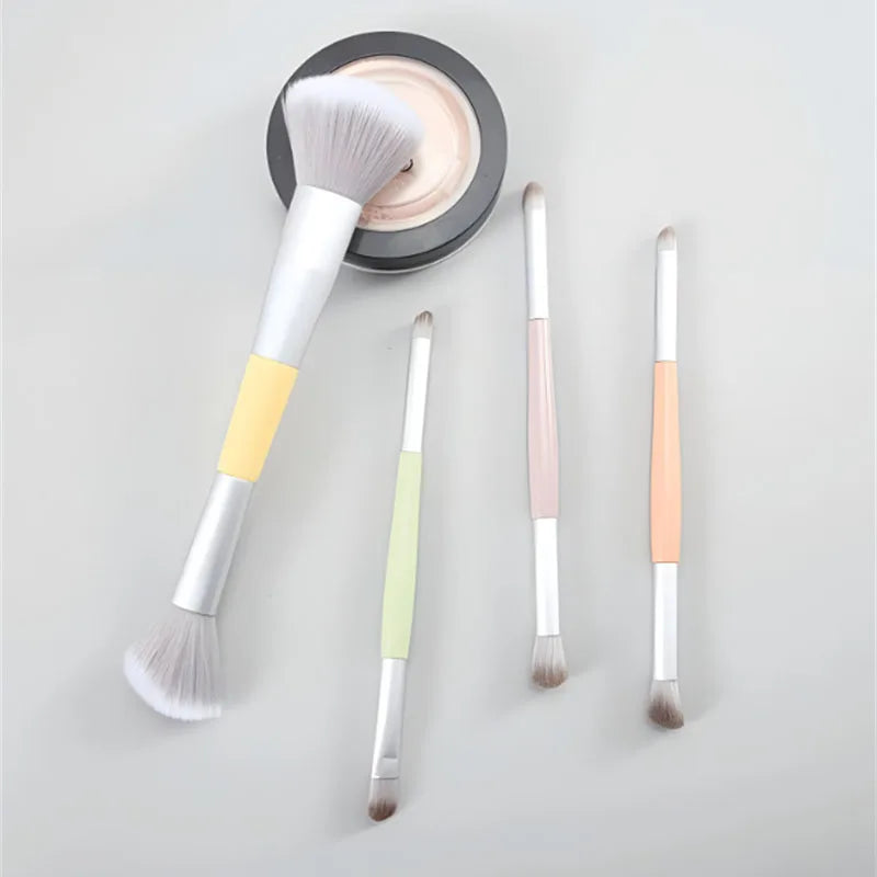 4Pcs Dual Ended Makeup Brushes Set Soft Synthetic Hair Contour Eyeshadow Brushes Travel Cosmetic Makeup Tools Face Cosmetics Vue