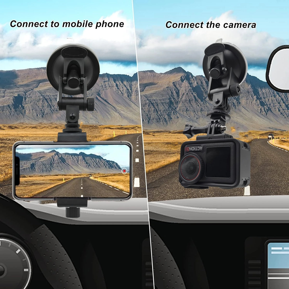 Suction Cup Mount Car Glass Vehicle Windshield Holder For GoPro Hero 13 12 11 10 Insta360 X3 X4 DJI OSMO Action 5 Pro Camera Vue