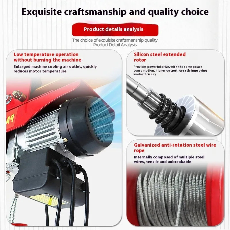 220/661lbs/100/300kg 220V Electric Hoist Portable Lifter Steel Wire Winch for Garage Warehouse Vue