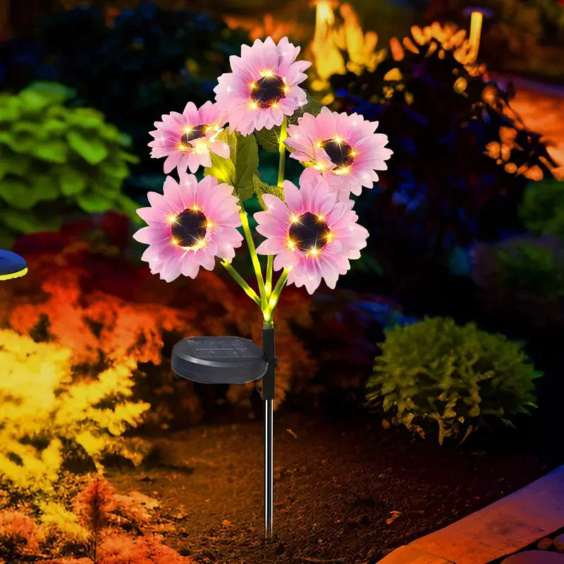 Pink Sunflower Solar-Powered LED Yard Lights Garden Decor Lamp Waterproof Outdoor Floral Ambiance Lawn Lighting 1063 Vue