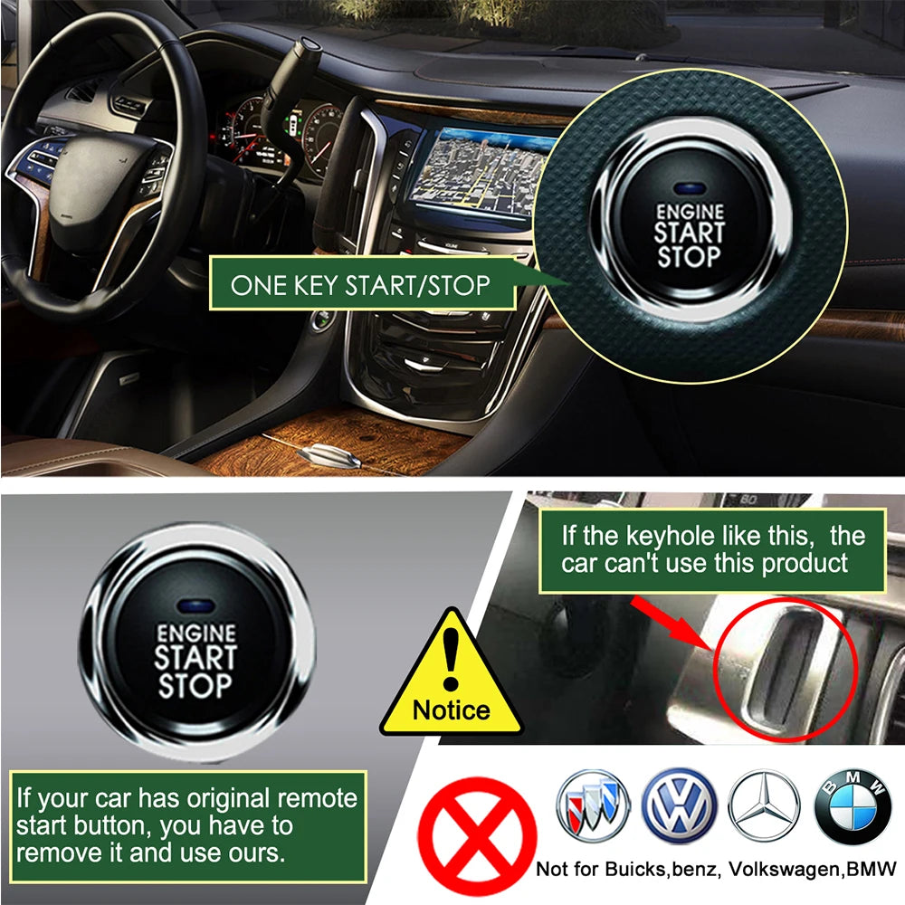 Universal Car Alarm With Autostart Push One Button Auto Start Stop APP/Keyless Entry System Smart Key Remote Start Kit G6221 Vue