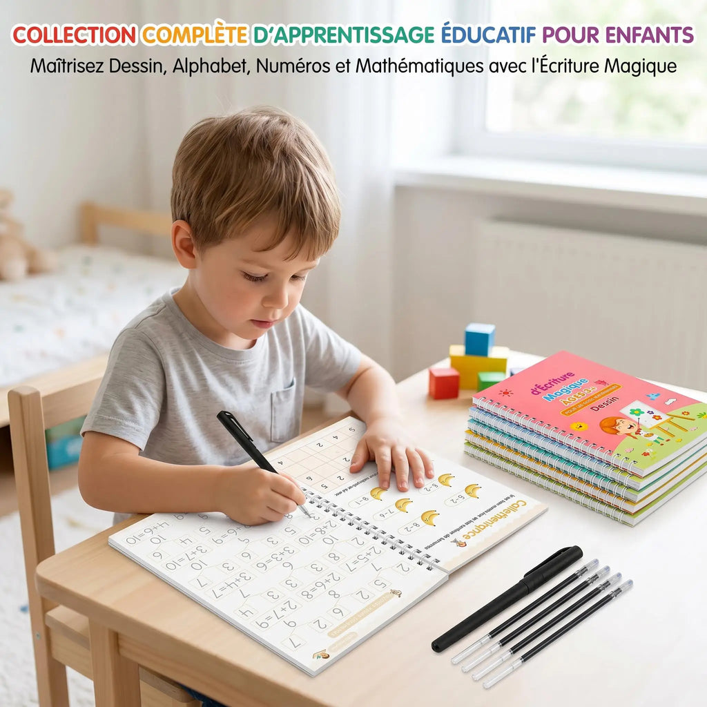 Reusable Magic Practice Copybook Kids French Calligraphy Handwriting Tracing Book Auto Disappearing Ink Pen for Children Student Vue