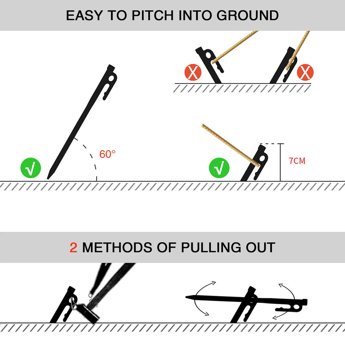 Tent Stakes Heavy Duty Steel Tent Stakes Pegs with Hook and Hole Design for Outdoor Backpacking Camping Tent Canopy Vue