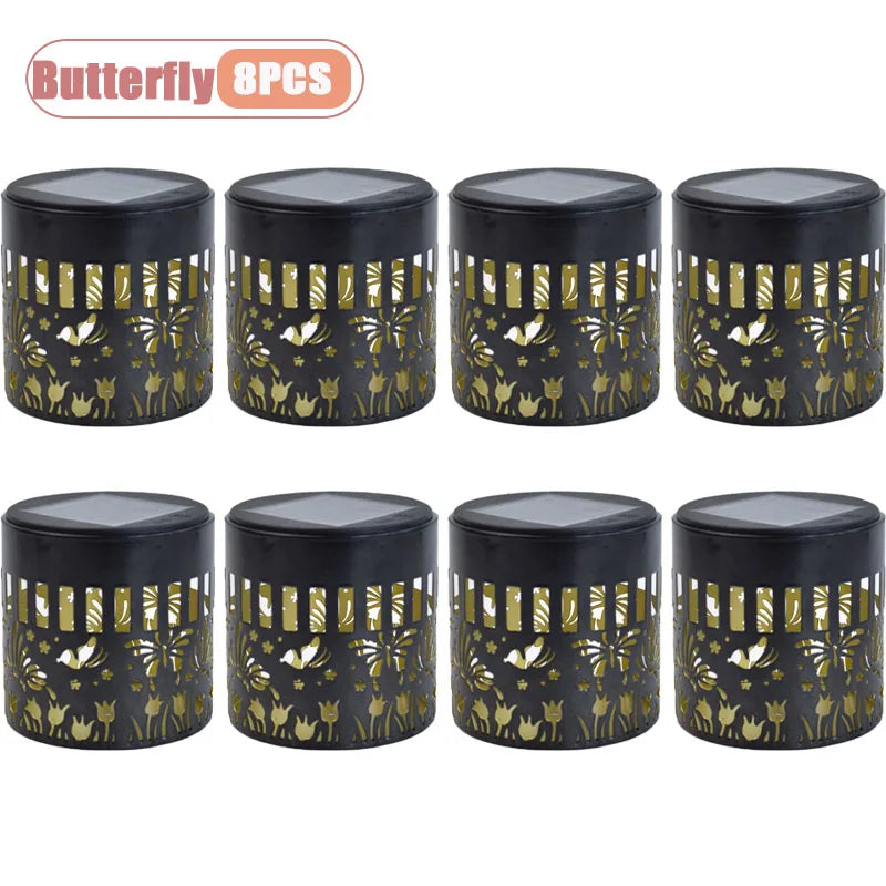 1-8PCS Solar Powered Outdoor Wall Sconce Hummingbird Butterfly Silhouette Projection Lamp for Garden Courtyard Fence Patio Decor Vue Butterfly-8PCS