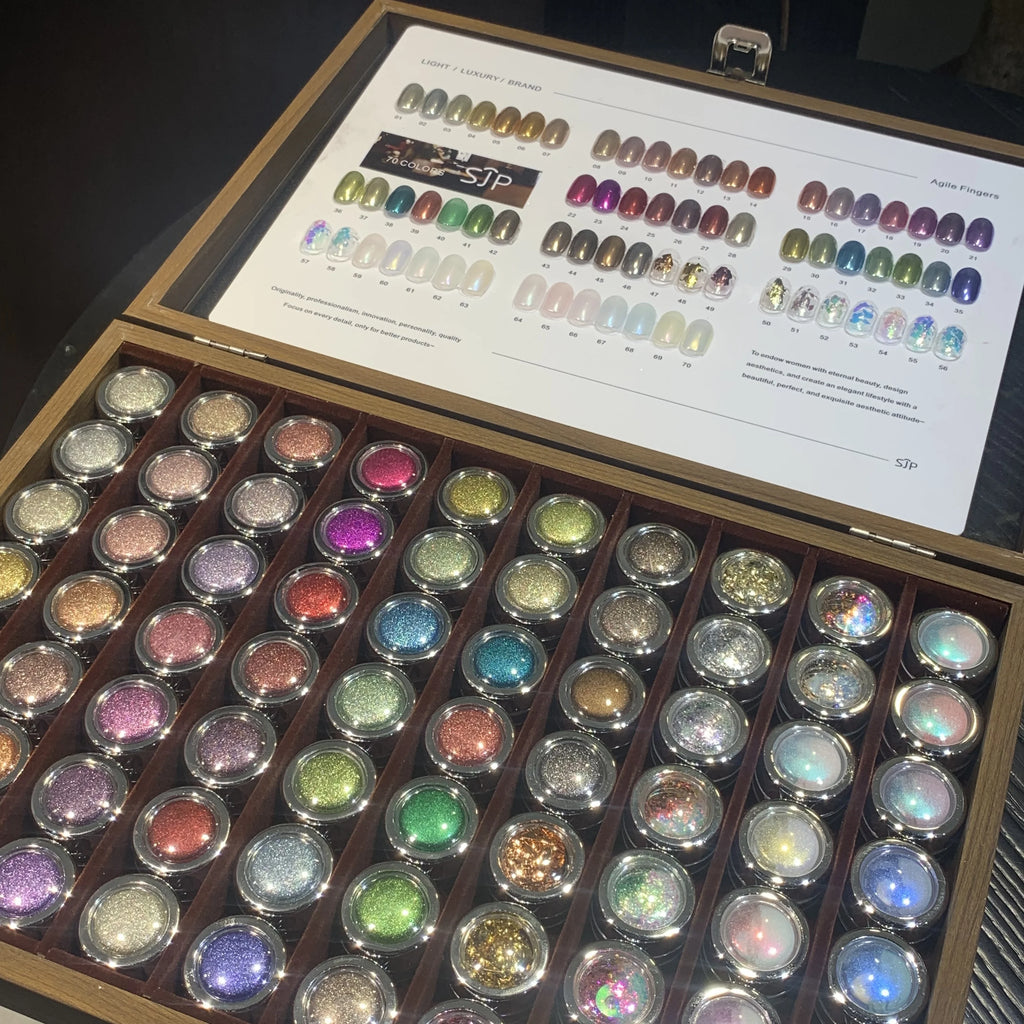 70 Colors Nail Art Magic Mirror Powder Set, Includes Color Chart, Moonlight Opal Glitter Powder, Hot Selling High Gloss Sparkle Vue
