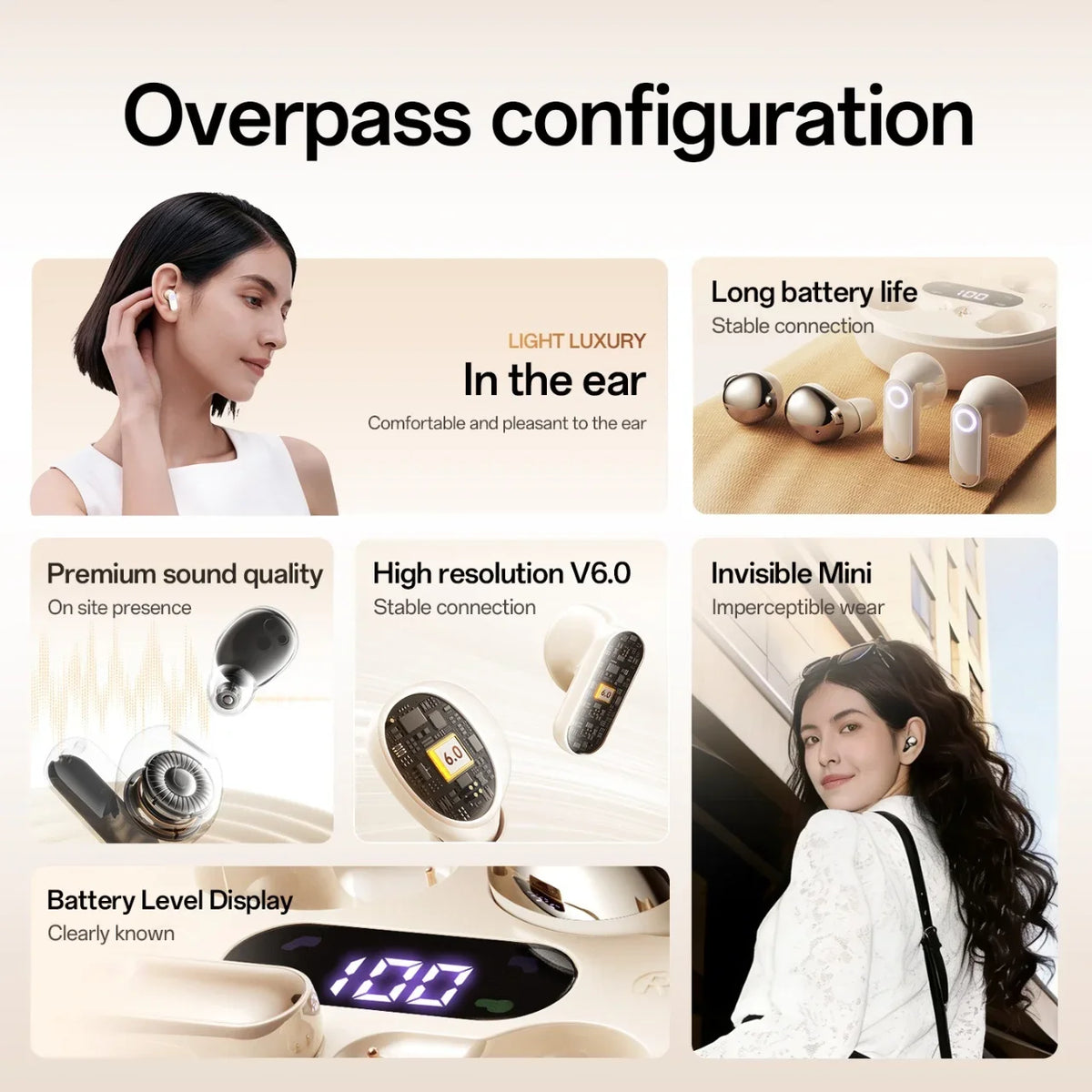 Wireless Earphones 2in1 Dual Use Bluetooth Earbuds Mini In-Ear Invisible Sleep Bluetooth Headphones Long Battery Digital Display Vue