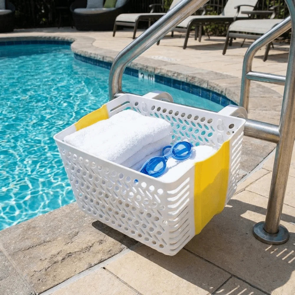 Plastic Poolside Storage Basket Large Hanging Swimming Pool Storage Basket Folding Resistant-proof Above Ground Pool Basket Vue