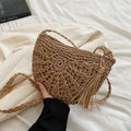 Fashion Semicircle Straw Woven Shoulder Crossbody Bag Travel Small