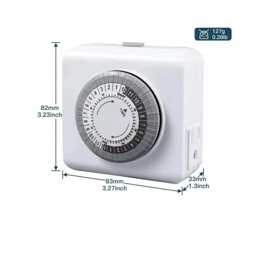 24-Hour Cycle Mechanical Timer 30-Minute Intervals 15A 1250W Outlet Timer Overload Protection High-power Plug-in Timer Vue